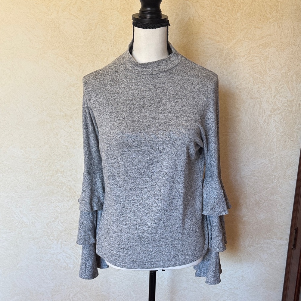 Aqua Heather Gray Ruffle Sleeve Blouse